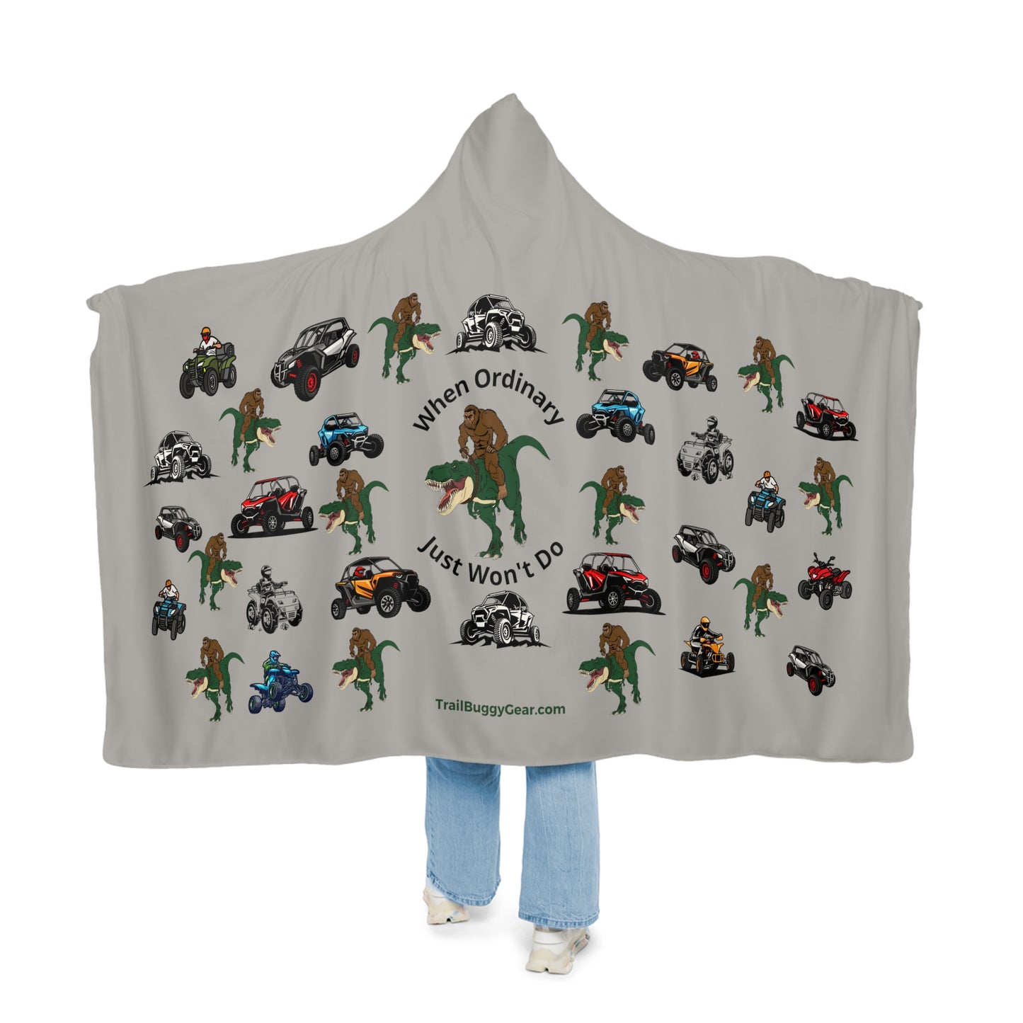 Bigfoot, T-Rex, and UTV Adventure Hooded Blanket